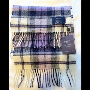 Johnstons Lambswool Purple Plaid Scarf NWT Scotland Unisex